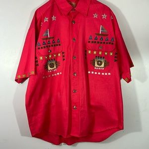 Myo piñon, large, cotton, hand painted, beaded, southwestern